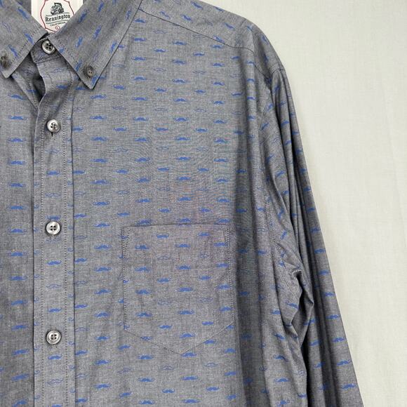Vintage Kennington LTD Shirt Men Large Gray Mustache Print Novelty Button Estate - Picture 7 of 10